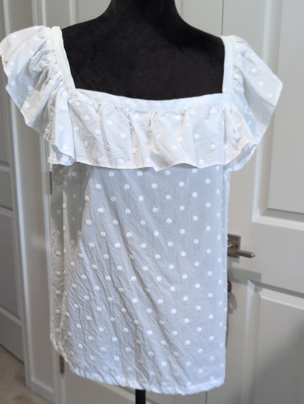 Ann Taylor White Polka Dot Ruffle Square-Neck Camisole